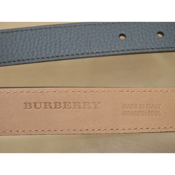BURBERRY THOMAS 25 DUSTY BLUE GRAIN LEATHER LOGO WOMEN'S GOLD BUCKLE BELT 75 30 - Picture 6 of 12